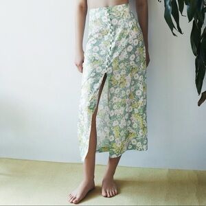 Zara Green Floral Button-Down Midi Skirt | Size Small